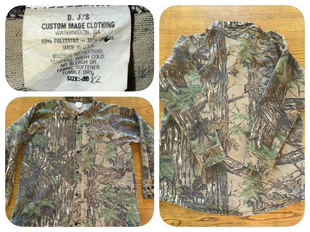 Vintage BJs Realtree Camo Hunting Shirt Mens XL USA Made Heavyweight Snap Front